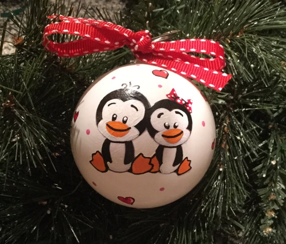 Personalized Penguin Couple Christmas Ornament - Anniversary Ornament - Wedding Ornament