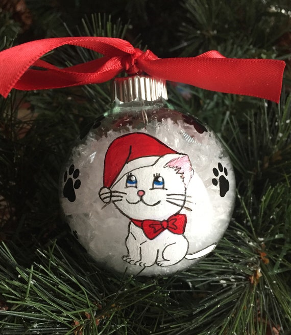 Personalized Hand Painted Cat Christmas Ornament