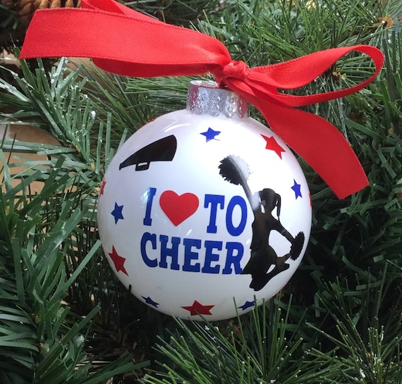 Personalized I Love To Cheer Glass Ornament