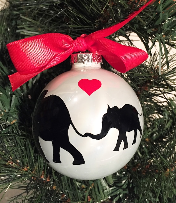 Personalized Mother and Baby Elephant Silhouette Glass Ornament