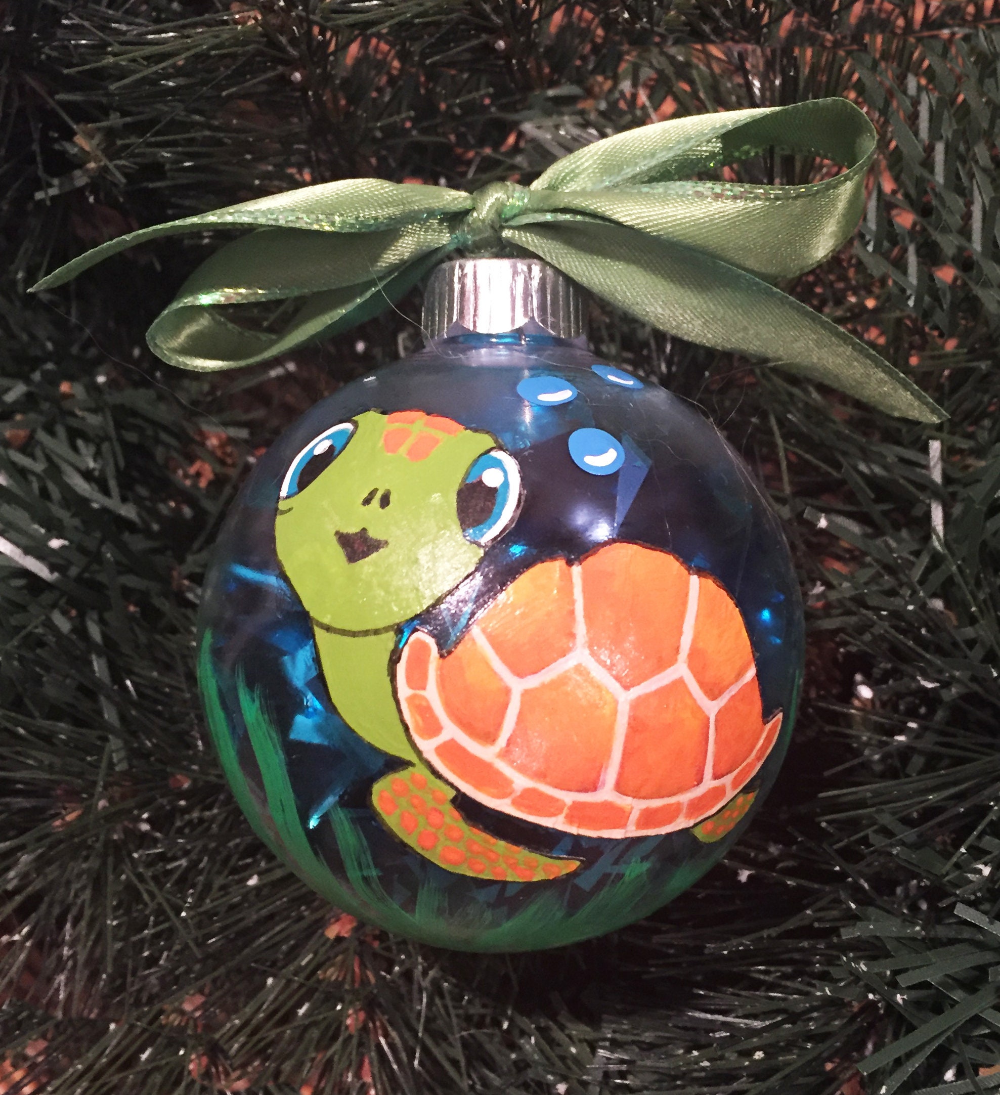Personalized Hand Painted Sea Turtle Christmas Ornament