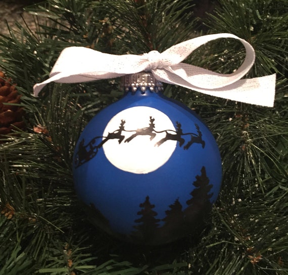 Personalized Santa and his Reindeer on Christmas Eve Glass Ornament
