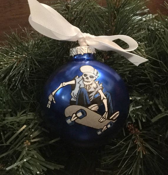 Personalized Hand Painted Skateboarding Skeleton Christmas Ornament - Skateboarding Skeleton Ornament - Gift for Skateboarder