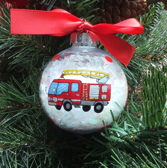 Personalized Hand Painted Fire Truck Christmas Ornament