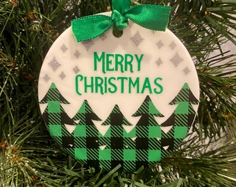 Personalized Ceramic Christmas Trees Ornament -  Rustic Christmas Ornament - Merry Christmas Ornament Keepsake