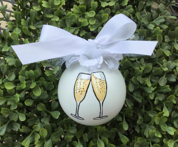 Personalized Hand Painted Wedding Ornament - Wedding Champagne Toast Ornament