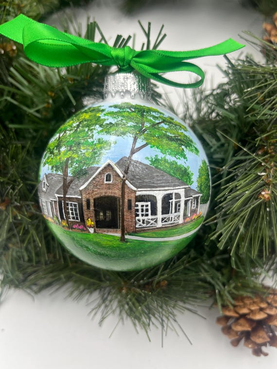 Custom House Portrait Ornament, Hand Painted from Photo, Personalized Christmas Gift