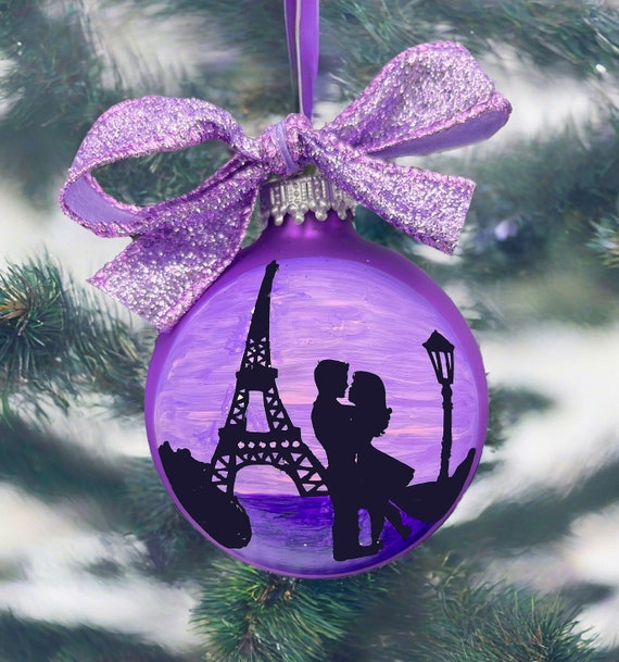 Personalized Couple in Paris Glass Ornament