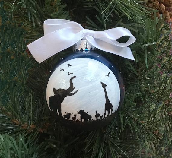 Personalized African Animal Silhouettes at Moonlight Glass Ornament