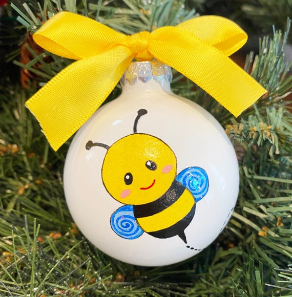 Personalized Hand Painted Bumble Bee Christmas Ornament