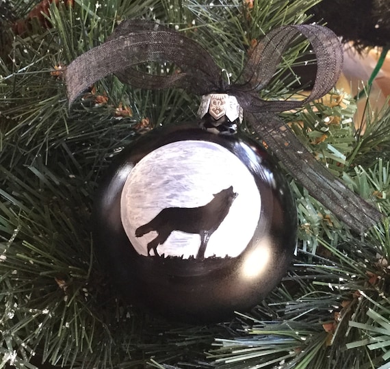 Personalized Wolf Christmas Ornament - Wolf Howling in the Moonlight Ornament