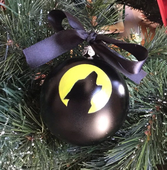 Personalized Wolf Christmas Ornament - Wolf Howling in the Yellow Moonlight Ornament