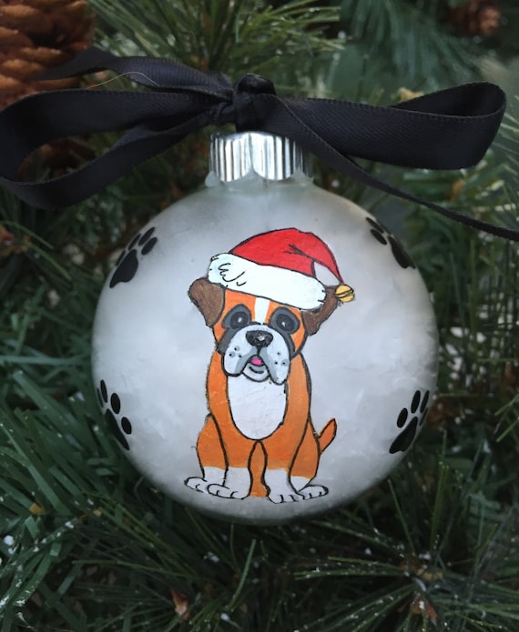 Personalized Hand Painted Boxer Dog Christmas Ornament