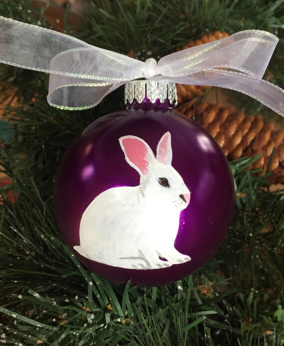 Personalized Hand Painted White Bunny Christmas Ornament