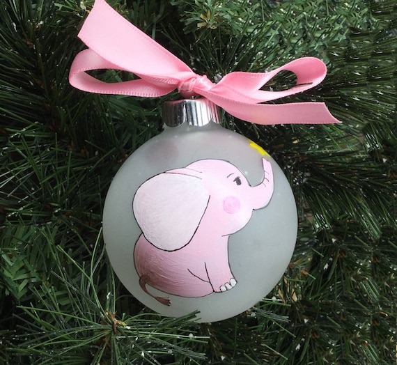 Personalized Hand Painted Baby Elephant Ornament for Girl or Boy -  New Baby Ornament - Baby Shower Gift - Baby's First Christmas