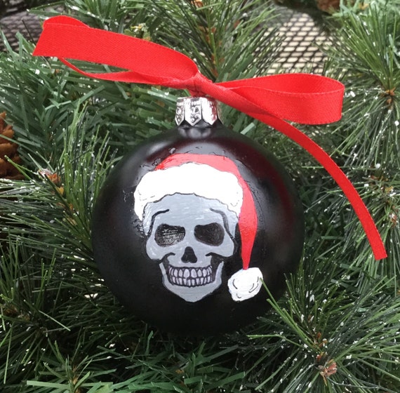 Personalized Skull with Santa Hat Christmas Ornament