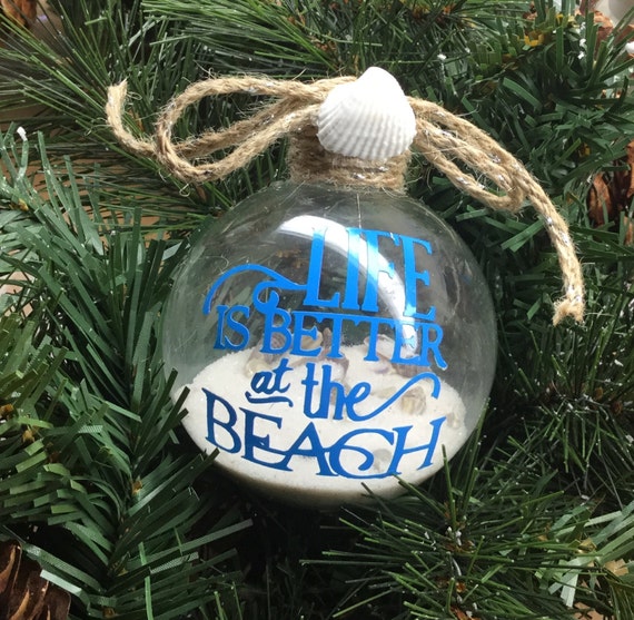 Personalized "Life is Better at the Beach" Ornament - Sand and Seashell Ornament - Summer Ornament