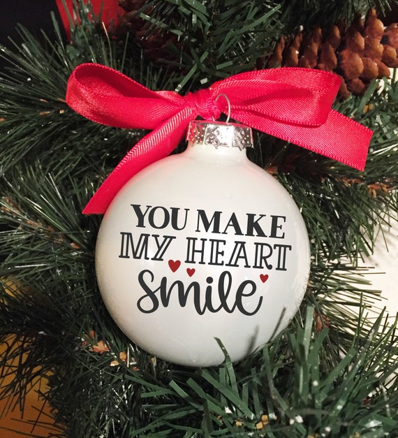 Personalized "You Make My Heart Smile" Ornament - Wedding Gift Ornament - Anniversary Gift Ornament - Christmas Gift Ornament