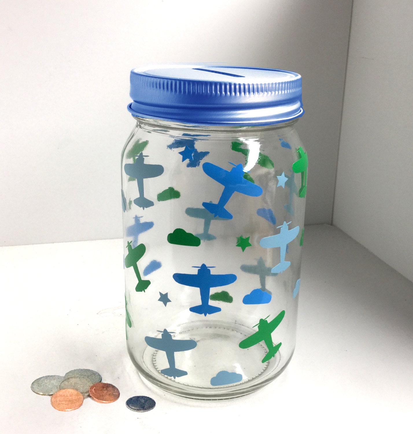 Personalized Mason Jar Airplane Bank Boy Savings Bank New Baby Boy
