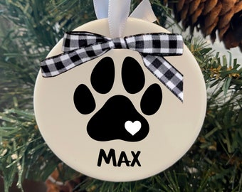 Personalized Ceramic Paw Print Ornament - Custom Christmas Dog Ornament - Dog Ornament Keepsake