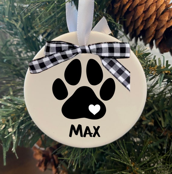 Personalized Ceramic Paw Print Ornament - Custom Christmas Dog Ornament - Dog Ornament Keepsake