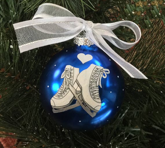 Personalized Ice Skating Glass Ornament - Hand Painted Ice Skating Ornament - Love Ice Skating Ornament