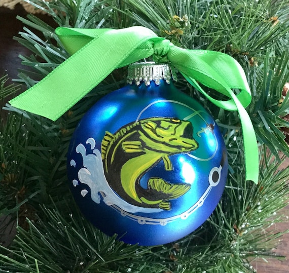 Personalized Hand Painted Fishing Ornament - Large Mouth Bass Ornament