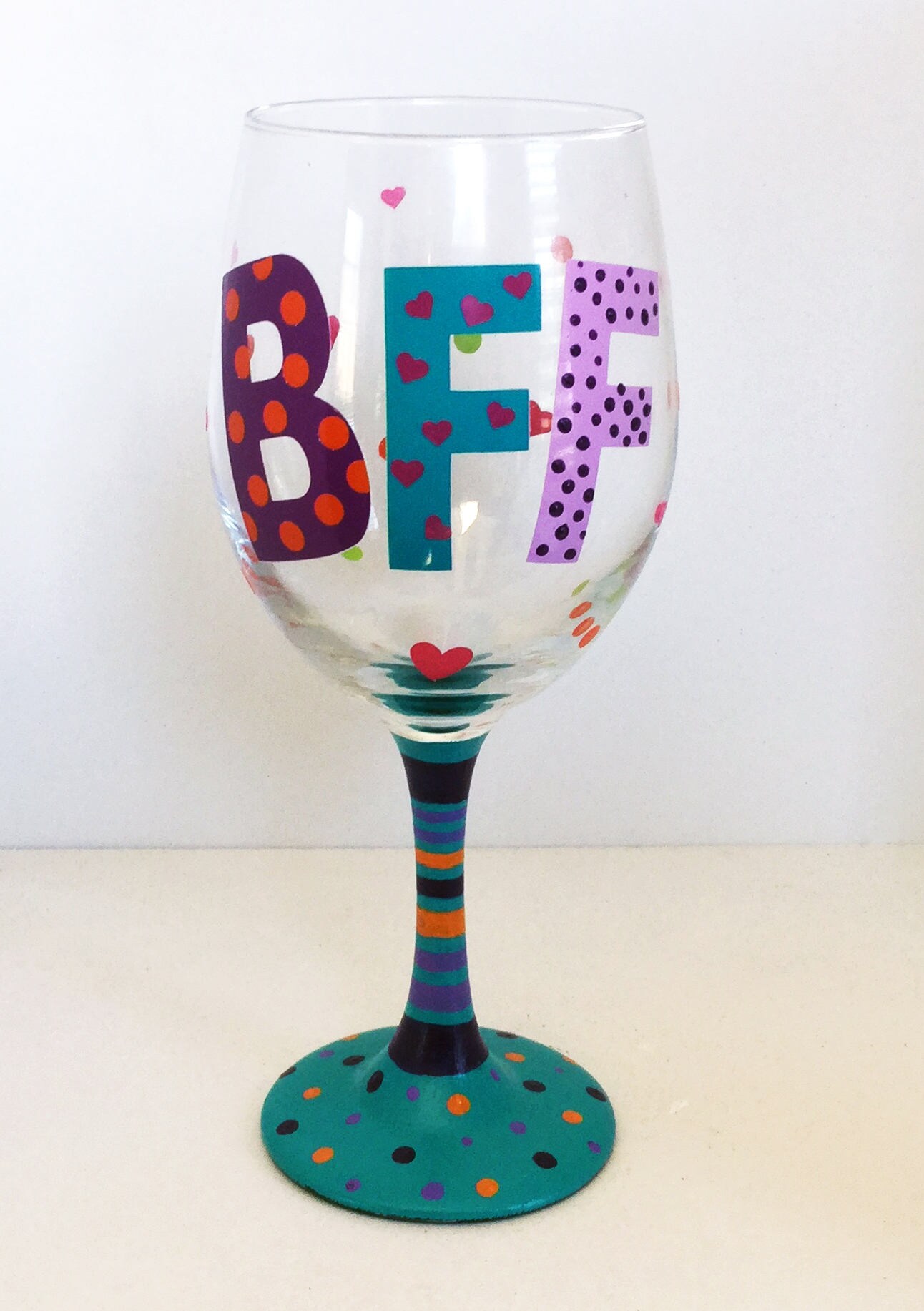 Hand Painted Wine Glass BFF Wine Glass Gift for Best Friend