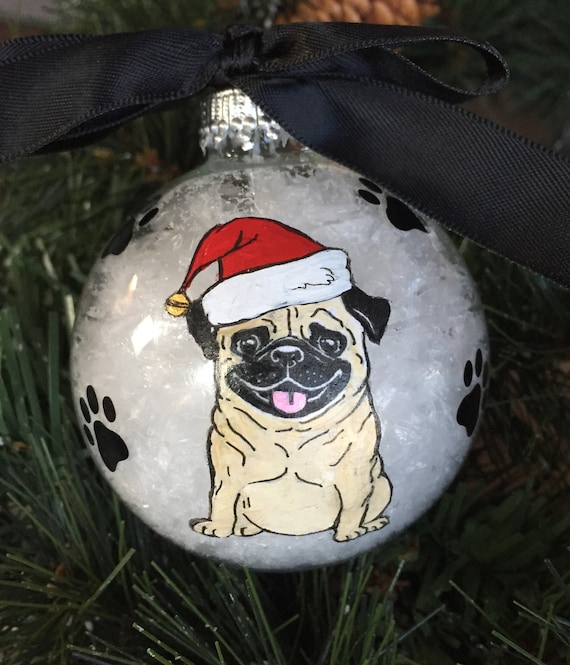 Personalized Hand Painted Pug Dog Christmas Ornament