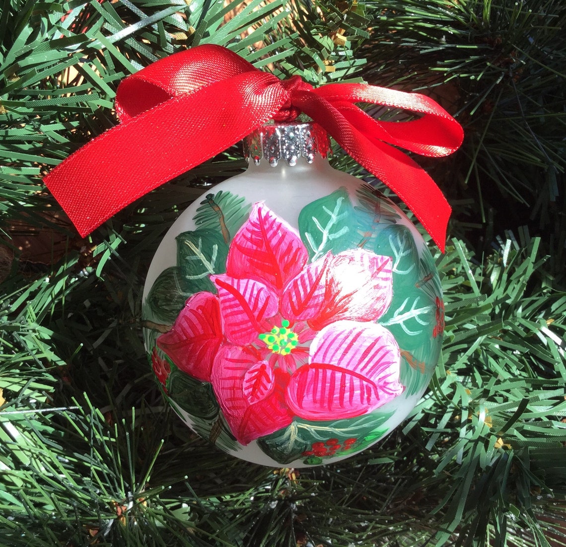 Hand Painted Poinsettia Ornament Glass Poinsettia Christmas | Etsy