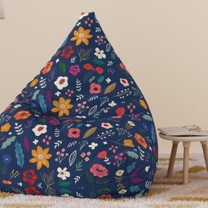 Large Bean Bag Chair Cover - Unique & Pretty Floral Print - Great for reading and lounging, Filling NOT included - Free U.S. Shipping!
