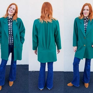 DOPE 80s Wool Blazer OVERSIZE Thick Wool Forstmann Coat | vintage medium large MINIMALIST Emerald Green Single Breasted Jacket *ships free