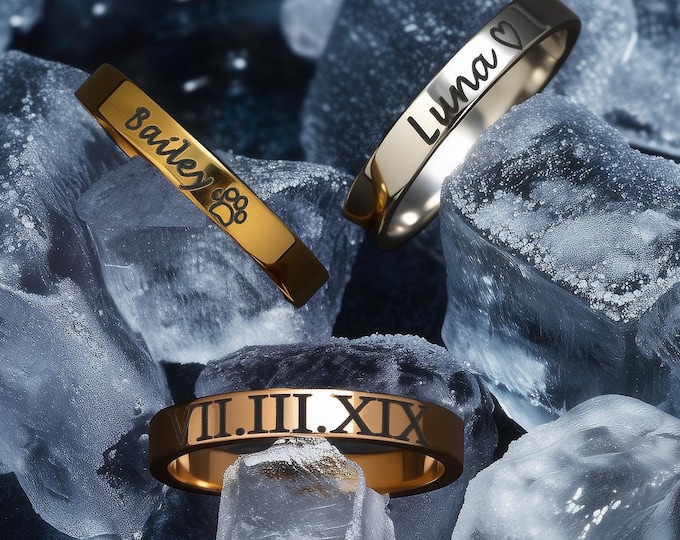 Engraved Rings for Women Handmade Jewelry Rings Personalized Stackable Summer Rings Custom Gift for Birthday Initial Rings for Couples