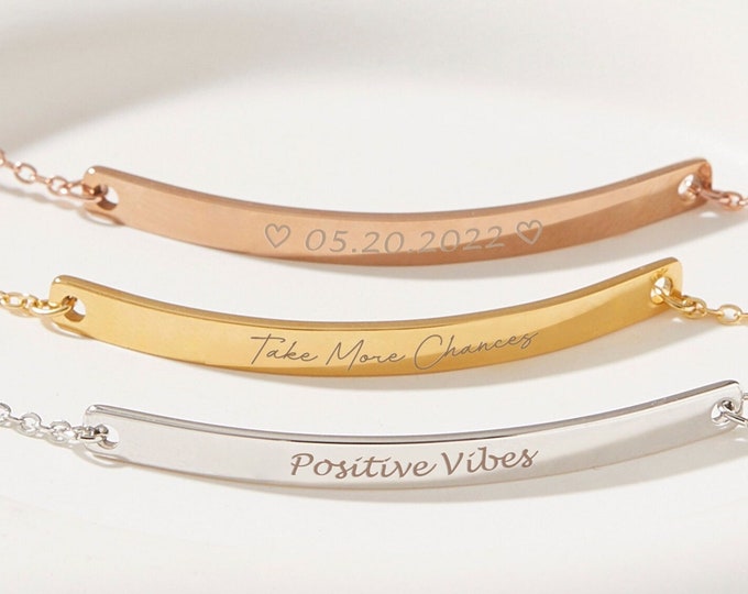 Personalized Engraved Bracelet, Stacking Bracelet, Personalized Jewelry Handmade Birthday Gift Bracelet Bridesmaid Gifts for Her