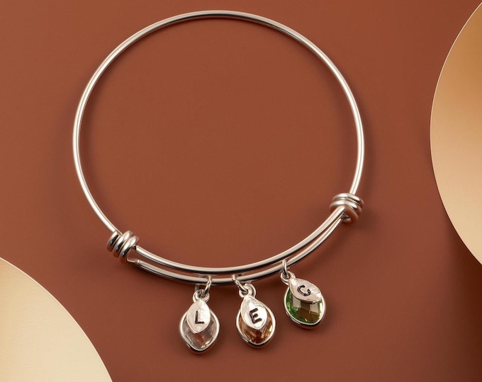 Birthstone Bracelet for Women, Personalized gifts for Mom, Jewelry for Mom, Initial Charm Bracelet, Handmade Jewelry for Her
