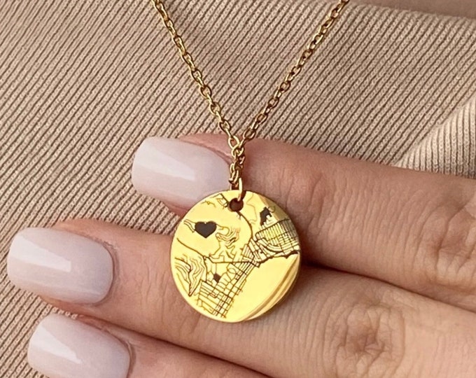 Personalized Map Necklace Where We Met Customized Map Gift for Mom Engraved Map Coordinate Gift for Couples Long Distance Friends Jewelry
