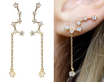 Diamond Constellation Earrings Constellation Ear Climber Little Dipper Sagittarius Star Sign Inspirational Earrings - ECLD