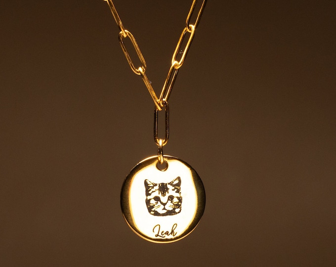 Custom Pet Portrait Necklace Dog Memorial Gift for Women Personalized Dog Mom Jewelry for Cat mom Gift for Her Clip Chain Necklace