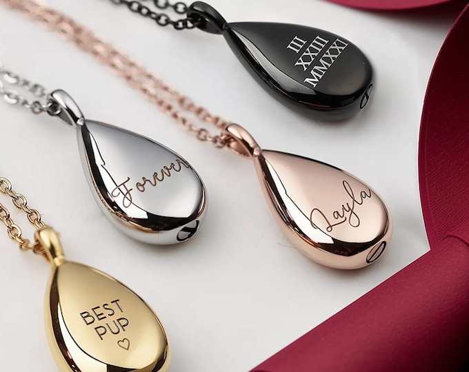 Personalized Pet Ashes Urn Cremation Urn Necklace Custom Loss of Dog Cat Memorial Gift for Mom Her Teardrop Sympathy