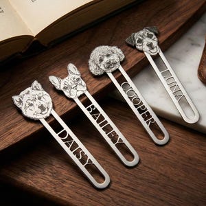 Custom Pet Portrait Metal Bookmark Pets, Personalized Dog or Cat Face Name Book Mark