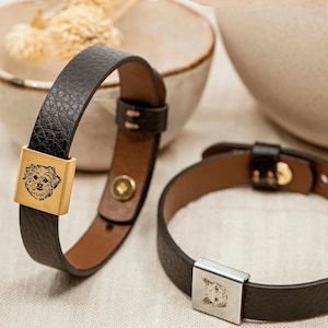 Personalized Pet Gift For Dad • Custom Pet Portrait Leather Bracelet • Fathers day Gift  • Unique Man Jewelry Gift for Men Dog Dad
