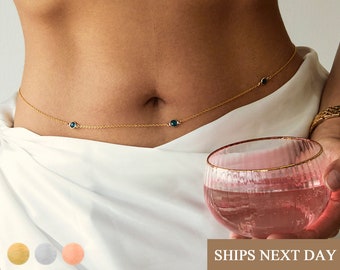 Belly Chain Custom Birthstone Body Chain Waist Personalized Minimalist Sapphire Garnet Ruby Beach Jewelry for Women Gifts for Her