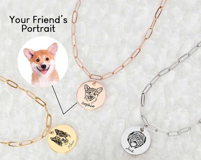 Custom Pet Portrait Necklace Dog Memorial Gift for Women Personalized Mother's Day Jewelry for Cat mom Gift for Her Clip Chain Necklace