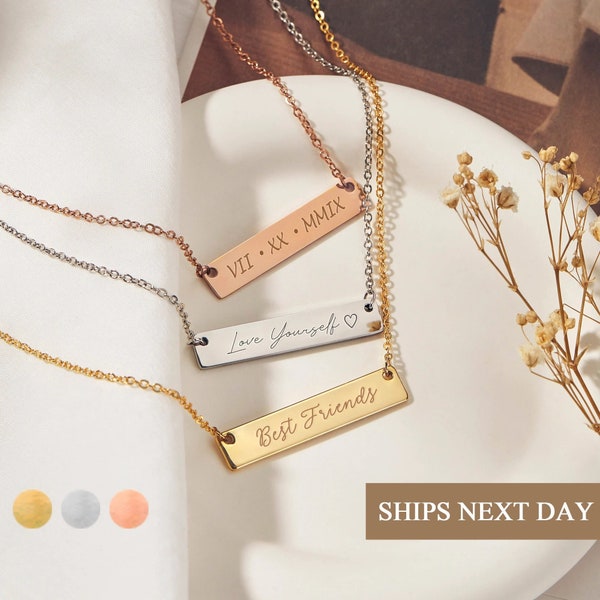 Custom Necklace Personalized Jewelry Engraved Bar Necklace for Women Gold Birthday Name Necklaces Mother's Day Gift for Mom Jewelry
