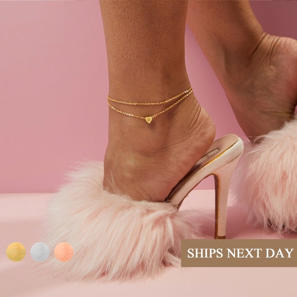 Tobilleras personalizadas para mujer, joyería para el tobillo, regalo para ella, pulsera con inicial para el pie, regalo de cumpleaños para ella, delicada joyería de playa de verano con corazón.