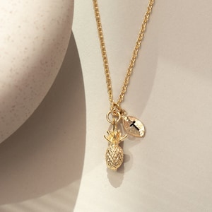 Pineapple Charm Necklace Gold Necklace for Women with Kids Initial Necklace Tropical Fruit Jewelry Teacher Gifts