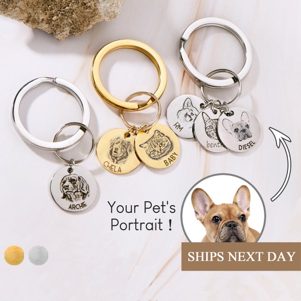 Keychain for Dog Mom Handmade Pet Loss Memorial Gift Custom Portrait Engraved Cat Key chain Pet Supplies Car Accessories Mother's Day Gift