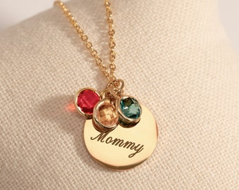 Collier personnalisé avec plusieurs pierres de naissance, cadeau d'anniversaire de grand-mère, cadeau personnalisé pour maman, cadeau de fête des mères rubis aigue-marine fait main