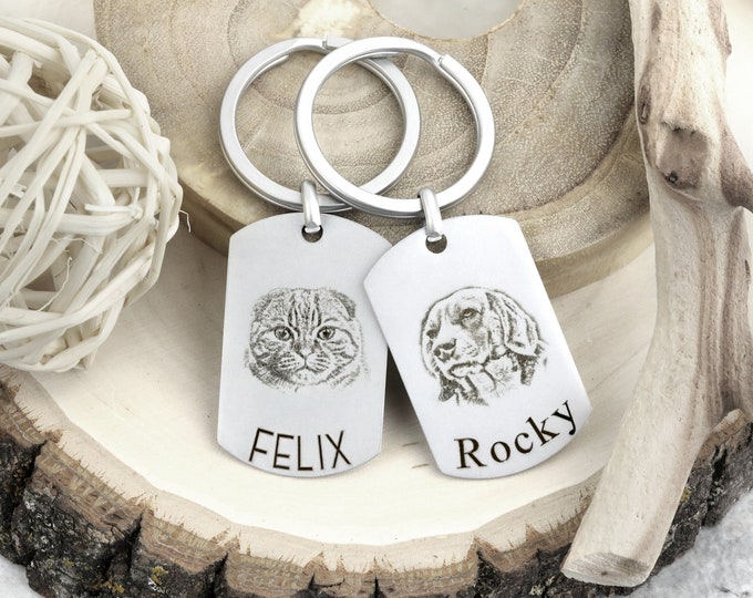 Pet Portrait Key Chain For Pet Lover Gift, Key Chain Gift for Men, Pet Mementos, Mens Personalized Birthday Jewelry Gift, Dog Dad's Day Gift
