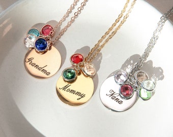 Custom Multiple Birthstone Necklace Grandma Birthday Gift Personalized Mothers Gift for Her Family Handmade Ruby Valentines Day Gift for Her